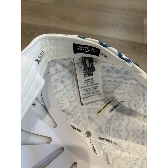 PUMA Men's 5-Panel Tech Snapback Golf Hat Cap White Glow Blue New Aztec Pattern - Picture 4 of 6